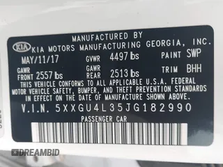2018 Kia Optima EX with VIN 5XXGU4L35JG182990, listed as a IAAI auction lot 42126209 with 66,245 mi miles and . Bid and sale history available at carsss.com. Image 9.