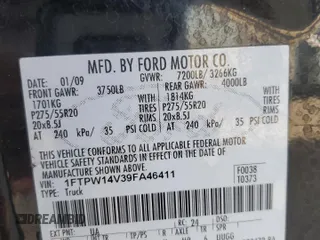 2009 Ford F-150 XL with VIN 1FTPW14V39FA46411, listed as a Copart auction lot 77964244 with 267,792 mi miles and Salvage title. Bid and sale history available at DreamBid. Image 13.