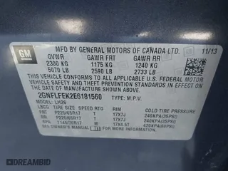 2014 Chevrolet Equinox LT with VIN 2GNFLFEK2E6181560, listed as a IAAI auction lot 41796153 with 113,483 mi miles. Bid and sale history available at carsss.com. Image 9.