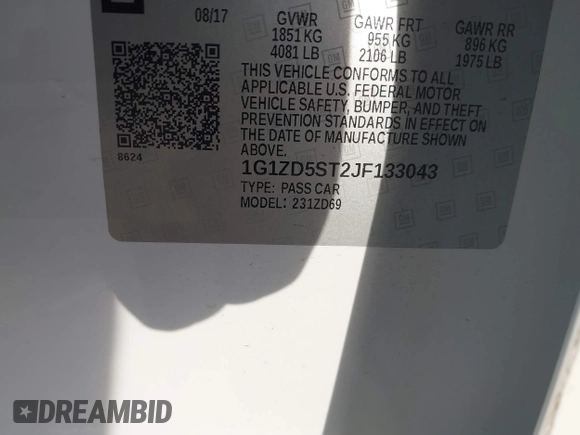 2018 Chevrolet Malibu LT with VIN 1G1ZD5ST2JF133043, listed as a IAAI auction lot 42308406 with 161,870 mi miles and . Bid and sale history available at DreamBid. Image 9.