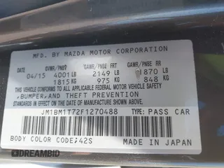 2015 Mazda 3 i SV with VIN JM1BM1T72F1270488, listed as a IAAI auction lot 41827337 with 228,983 mi miles and . Bid and sale history available at DreamBid. Image 9.