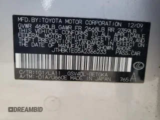 2010 Lexus ES 330 with VIN JTHBK1EG5A2366233, listed as a Copart auction lot 47377605 with 249,683 mi miles and Salvage Title. Bid and sale history available at DreamBid. Image 14.