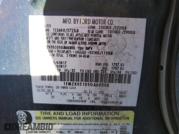 2005 Ford Freestyle SEL z VIN 1FMZK05105GA60308, wystawiony jako Copart lot #80125474 z przebiegiem Nie podano mil oraz Szkoda całkowita • Salvage title. Historia ofert i sprzedaży dostępna na DreamBid. Obrazek 13.