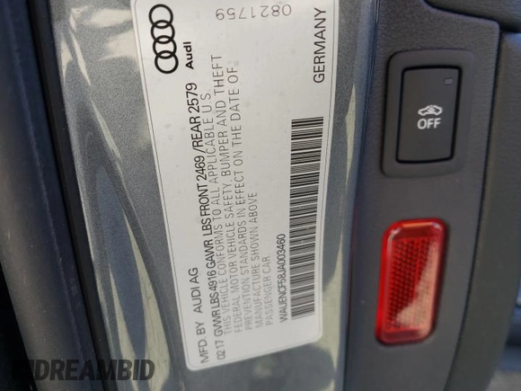 2018 Audi A5 Sportback Premium Plus with VIN WAUENCF58JA003460, listed as a Copart auction lot 70032583 with 49,262 mi miles. Bid and sale history available at carsss.com. Image 12.