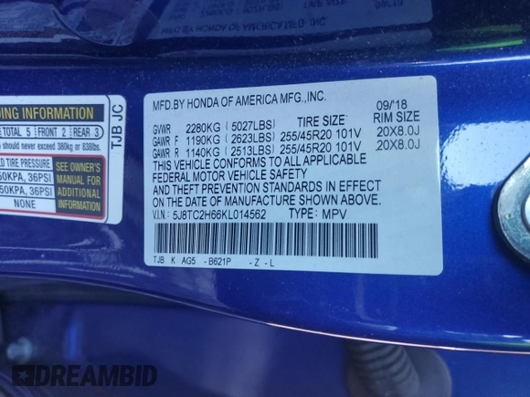 2019 Acura RDX w/A-Spec Pkg with VIN 5J8TC2H66KL014562, listed as a Copart auction lot 89372745 with 32,149 mi miles and Salvage title. Bid and sale history available at DreamBid. Image 15.