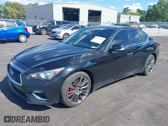 2018 Infiniti Q50 Red Sport 400 with VIN JN1FV7APXJM461106, listed as a IAAI auction lot 42347610 with 40,464 mi miles and . Bid and sale history available at DreamBid. Image 2.