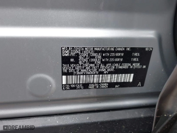 2024 Toyota RAV4 Hybrid XLE Premium with VIN 2T3B6RFV1RW080819, listed as a IAAI auction lot 41118846 with 236 mi miles. Bid and sale history available at carsss.com. Image 9.