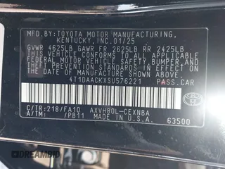 2025 Toyota Camry LE with VIN 4T1DAACKXSU576221, listed as a IAAI auction lot 41548642 with Not Provided miles and . Bid and sale history available at DreamBid. Image 9.