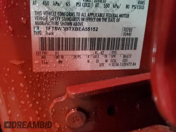2011 Ford F-350 XL with VIN 1FT8W3BTXBEA55152, listed as a Copart auction lot 41588125 with 131,628 mi miles and Salvage title. Bid and sale history available at DreamBid. Image 12.