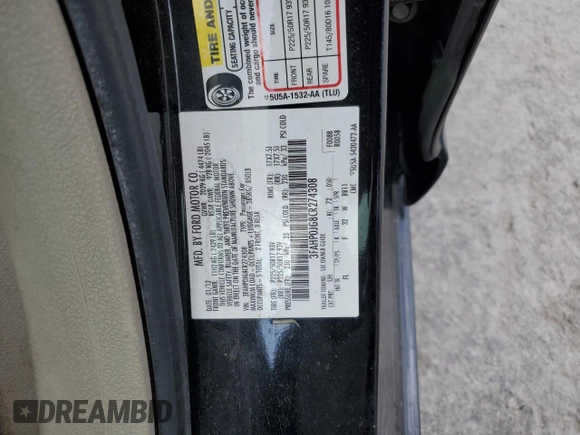 2012 Ford Fusion SEL with VIN 3FAHP0JG8CR274308, listed as a Copart auction lot 61644845 with 209,603 mi miles and Salvage title. Bid and sale history available at DreamBid. Image 12.