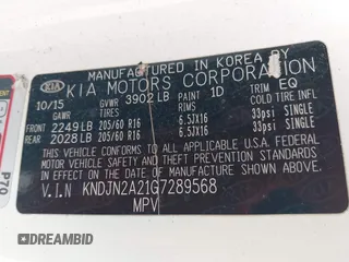 2016 Kia Soul z VIN KNDJN2A21G7289568, wystawiony jako IAAI lot #42292830 z przebiegiem 172 079 mil mil oraz . Historia ofert i sprzedaży dostępna na DreamBid. Obrazek 9.