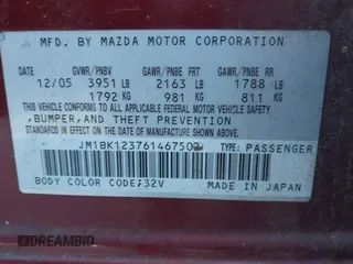 2006 Mazda 3 s with VIN JM1BK123761467502, listed as a IAAI auction lot 41494707 with 173,440 mi miles and . Bid and sale history available at DreamBid. Image 9.