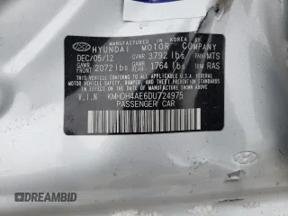 2013 Hyundai Elantra GLS z VIN KMHDH4AE6DU724975, wystawiony jako Copart lot #49169974 z przebiegiem Nie podano mil oraz Szkoda całkowita • Salvage title. Historia ofert i sprzedaży dostępna na DreamBid. Obrazek 10.