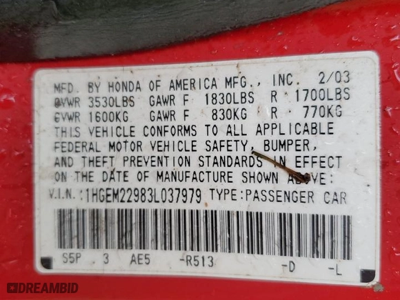 2003 Honda Civic EX with VIN 1HGEM22983L037979, listed as a Copart auction lot 46069765 with 299,995 mi miles and Salvage Title. Bid and sale history available at carsss.com. Image 12.