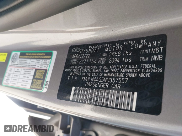 2022 Hyundai Elantra SEL z VIN KMHLN4AG5NU357557, wystawiony jako IAAI lot #41989654 z przebiegiem 56 010 mil mil oraz . Historia ofert i sprzedaży dostępna na DreamBid. Obrazek 9.