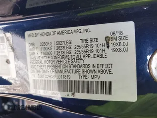 2019 Acura RDX with VIN 5J8TC2H35KL011819, listed as a IAAI auction lot 41672609 with 107,750 mi miles and . Bid and sale history available at DreamBid. Image 9.
