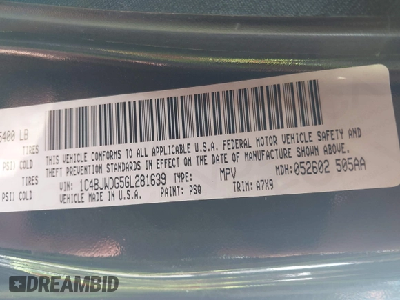 2016 Jeep Wrangler Unlimited Sport с VIN 1C4BJWDG5GL281639, выставлен на аукционе IAAI как лот 42641401 с пробегом 191 219 миль миль и . История ставок и продаж доступна на DreamBid. Изображение 9.