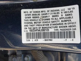 2020 Honda Insight EX with VIN 19XZE4F54LE002123, listed as a IAAI auction lot 41973984 with 90,155 mi miles and . Bid and sale history available at carsss.com. Image 9.