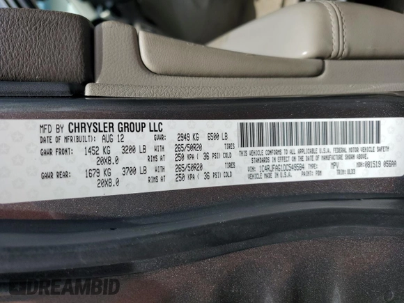 2013 Jeep Grand Cherokee Laredo с VIN 1C4RJFAG1DC549584, выставлен на аукционе Copart как лот 58196825 с пробегом 134 644 миль миль и Чистый • Clean title. История ставок и продаж доступна на DreamBid. Изображение 13.