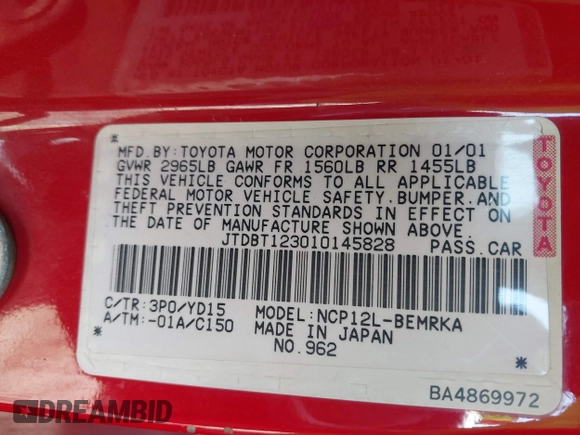 2001 Toyota ECHO с VIN JTDBT123010145828, выставлен на аукционе IAAI как лот 42003227 с пробегом 235 368 миль миль и . История ставок и продаж доступна на DreamBid. Изображение 9.