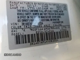 2017 Nissan Sentra SV with VIN 3N1AB7AP1HY283354, listed as a Copart auction lot 49503325 with 52,179 mi miles and Salvage Title. Bid and sale history available at carsss.com. Image 14.