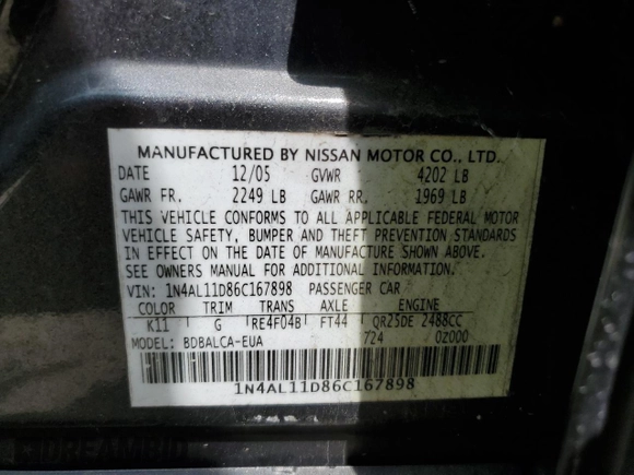 2006 Nissan Altima S with VIN 1N4AL11D86C167898, listed as a Copart auction lot 60270305 with 256,903 mi miles and Salvage title. Bid and sale history available at DreamBid. Image 12.