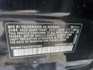 2012 Volkswagen CC Sport PZEV with VIN WVWNP7AN9CE530656, listed as a Copart auction lot 87110714 with 0 mi miles and Clean Title. Bid and sale history available at carsss.com. Image 12.
