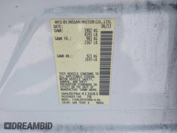 2013 Nissan LEAF SL z VIN 1N4AZ0CP8DC413085, wystawiony jako IAAI lot #42029432 z przebiegiem 62 076 mil mil oraz . Historia ofert i sprzedaży dostępna na DreamBid. Obrazek 9.