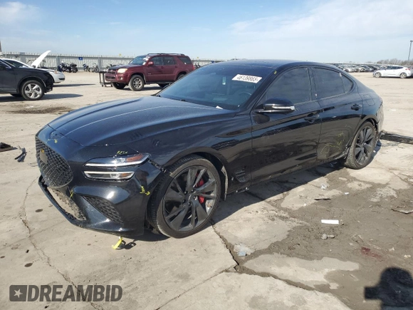 2022 Genesis G70 3.3T z VIN KMTG54TE0NU103581, wystawiony jako Copart lot #46139865 z przebiegiem 43 493 mil mil oraz Szkoda całkowita • Salvage title. Historia ofert i sprzedaży dostępna na DreamBid. Obrazek 1.