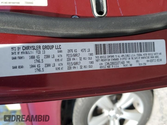 2013 Jeep Compass Sport with VIN 1C4NJDBB2DD271469, listed as a Copart auction lot 53655615 with 164,114 mi miles and Clean Title. Bid and sale history available at carsss.com. Image 13.