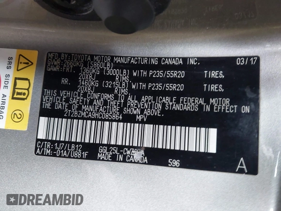 2017 Lexus RX 350 с VIN 2T2BZMCA9HC085864, выставлен на аукционе IAAI как лот 42237057 с пробегом 122 187 миль миль и . История ставок и продаж доступна на DreamBid. Изображение 9.