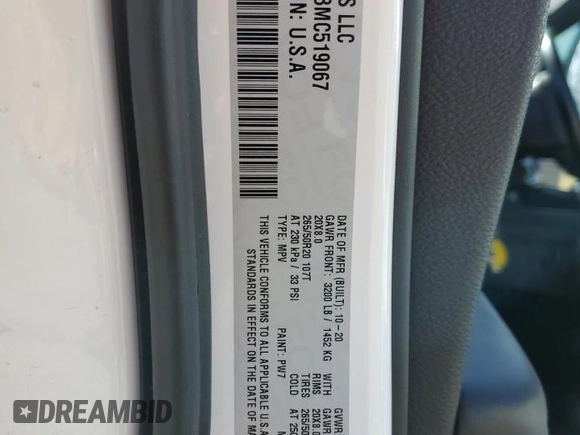 2021 Dodge Durango SXT Plus with VIN 1C4RDHAG3MC519067, listed as a Copart auction lot 77274694 with 101,103 mi miles and Salvage Title. Bid and sale history available at DreamBid. Image 15.