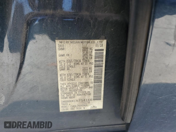 2018 Nissan Frontier Desert Runner with VIN 1N6DD0ER1JN754166, listed as a Copart auction lot 88848045 with 162,130 mi miles and Salvage title. Bid and sale history available at DreamBid. Image 14.
