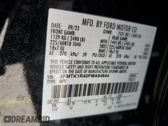 2023 Ford Mustang Mach-E Select z VIN 3FMTK1R40PMA84844, wystawiony jako Copart lot #50783325 z przebiegiem 8 968 mil mil oraz Szkoda całkowita • Salvage title. Historia ofert i sprzedaży dostępna na DreamBid. Obrazek 14.