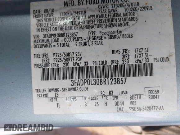 2011 Ford Fusion Hybrid z VIN 3FADP0L30BR123857, wystawiony jako IAAI lot #42534556 z przebiegiem 144 811 mil mil oraz . Historia ofert i sprzedaży dostępna na DreamBid. Obrazek 9.