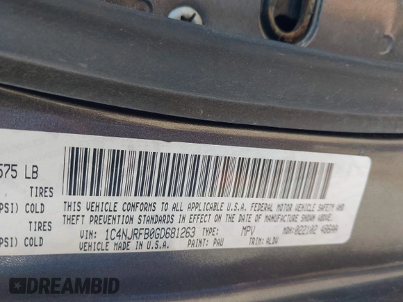 2016 Jeep Patriot Latitude with VIN 1C4NJRFB0GD681263, listed as a IAAI auction lot 42559587 with Not provided miles and . Bid and sale history available at DreamBid. Image 9.