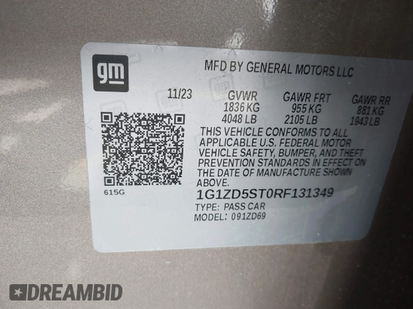2024 Chevrolet Malibu LT with VIN 1G1ZD5ST0RF131349, listed as a IAAI auction lot 42067313 with 30,000 mi miles and . Bid and sale history available at DreamBid. Image 9.
