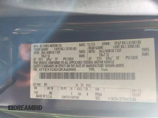 2016 Ford F-150 XL with VIN 1FTEX1C8XGFA43695, listed as a IAAI auction lot 42635928 with 47,119 mi miles and . Bid and sale history available at DreamBid. Image 9.