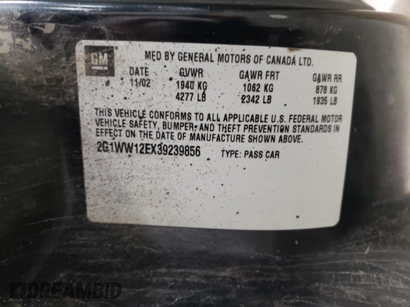 2003 Chevrolet Monte Carlo LS with VIN 2G1WW12EX39239856, listed as a Copart auction lot 88071655 with 169,472 mi miles and Salvage Title. Bid and sale history available at carsss.com. Image 14.