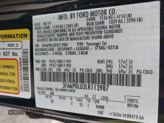 2020 Ford Fusion Hybrid SE with VIN 3FA6P0LU3LR113987, listed as a IAAI auction lot 41778511 with 67,509 mi miles. Bid and sale history available at carsss.com. Image 9.