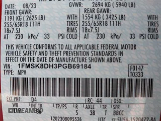 2023 Ford Explorer XLT with VIN 1FMSK8DH3PGB69184, listed as a IAAI auction lot 42674482 with 56,547 mi miles and . Bid and sale history available at DreamBid. Image 9.
