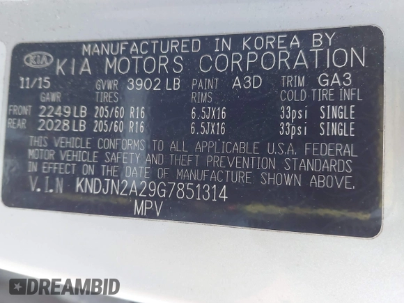 2016 Kia Soul with VIN KNDJN2A29G7851314, listed as a IAAI auction lot 42079025 with 137,247 mi miles. Bid and sale history available at carsss.com. Image 9.
