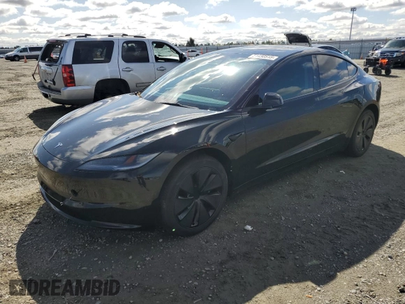 2025 Tesla Model 3 Long Range with VIN 5YJ3E1EB9SF875516, listed as a Copart auction lot 51450515 with 3,672 mi miles and Salvage Title. Bid and sale history available at DreamBid. Image 1.