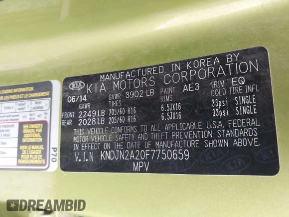 2015 Kia Soul with VIN KNDJN2A20F7750659, listed as a IAAI auction lot 42000673 with 83,657 mi miles and . Bid and sale history available at DreamBid. Image 9.