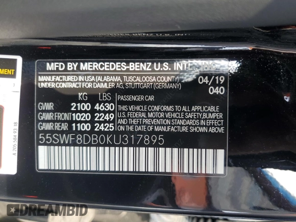 2019 Mercedes-Benz C 300 z VIN 55SWF8DB0KU317895, wystawiony jako Copart lot #59327855 z przebiegiem 47 455 mil mil oraz Szkoda całkowita • Salvage title. Historia ofert i sprzedaży dostępna na DreamBid. Obrazek 12.