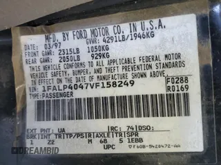 1997 Ford Mustang with VIN 1FALP4047VF158249, listed as a Copart auction lot 55669455 with 175,458 mi miles and Salvage title. Bid and sale history available at DreamBid. Image 12.