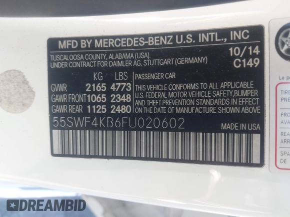 2015 Mercedes-Benz C-Class C 300 Luxury with VIN 55SWF4KB6FU020602, listed as a IAAI auction lot 41899959 with 150,516 mi miles. Bid and sale history available at carsss.com. Image 9.