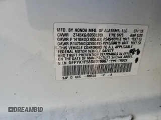 2013 Honda Ridgeline RTL with VIN 5FPYK1F58DB018007, listed as a Copart auction lot 69538464 with 165,590 mi miles and Salvage Title. Bid and sale history available at carsss.com. Image 13.