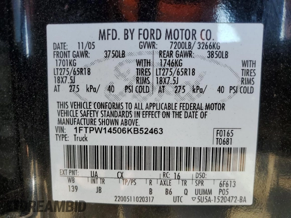 2006 Ford F-150 XLT with VIN 1FTPW14506KB52463, listed as a Copart auction lot 88533365 with 214,060 mi miles and Clean Title. Bid and sale history available at carsss.com. Image 12.