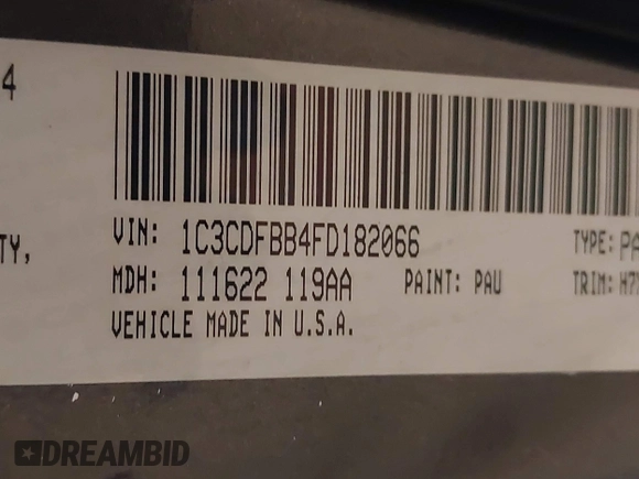 2015 Dodge Dart SXT with VIN 1C3CDFBB4FD182066, listed as a IAAI auction lot 42513798 with 159,380 mi miles and . Bid and sale history available at DreamBid. Image 9.